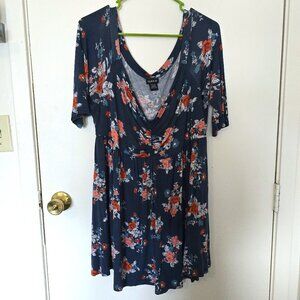 Torrid Size 1 Super Soft Navy Blue Floral Baby Doll Top